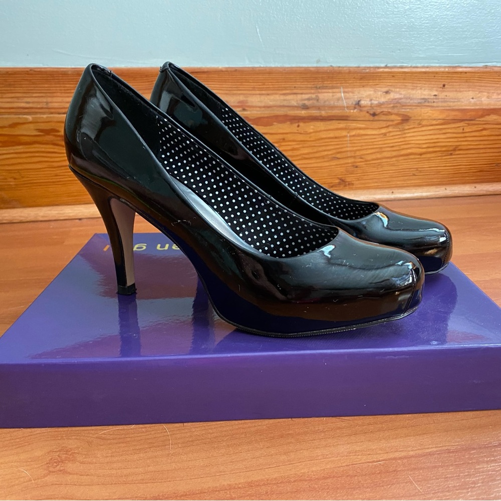 madden girl 3” black patent heels size 7
